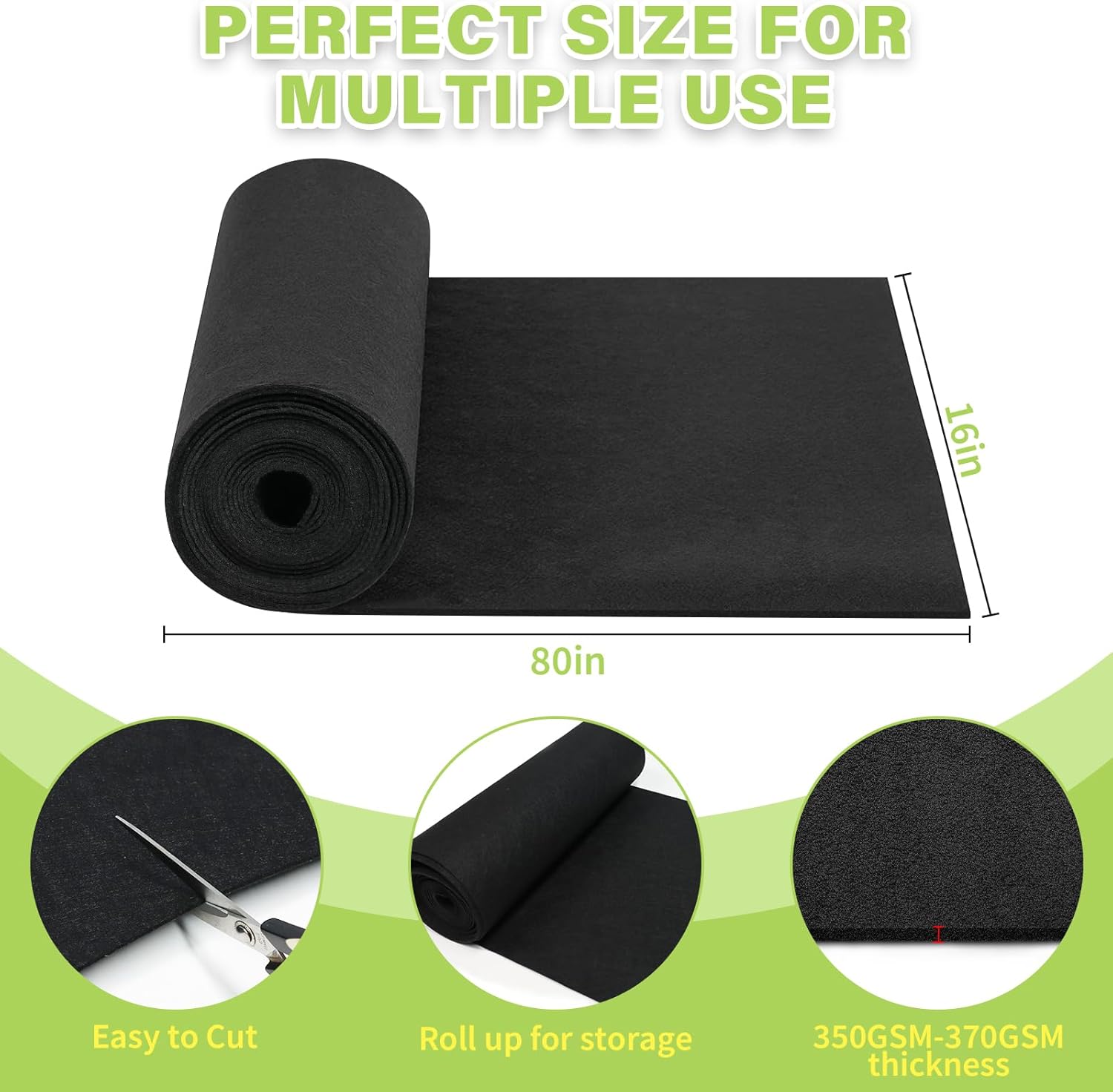 Riare 16x80 Inch Black Felt Planter Liner Roll- 2 Rolls Non-Woven Fabric Planter Liner for Outdoor Plants, Coco Liner Roll Alternative Basket Planter Liner for Planters Hanging Basket Window Box
