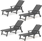LUE BONA Outdoor Chaise Lounge Chairs Set of 4, HDPS Chaise Lounger, 5 Positions Adjustable Lounge Chairs, Pool Lounge Chair with Wheels for Poolside, Dark Gray