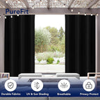 PureFit Outdoor Curtains for Patio Waterproof Weatherproof, UV Resistant Outside Curtains for Gazebo, Front Porch, Pergola, Sun Blocking Privacy Curtain, 52W x 120L inch, 1 Panel, Black