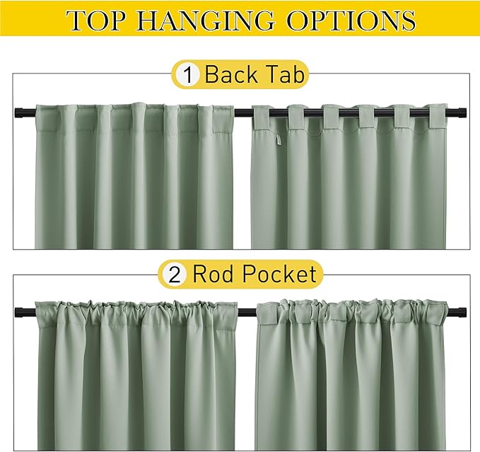 NICETOWN 2 Panels Weighted Outdoor Curtains for Patio Waterproof Pocket & Back Tab Top & Bottom, Windproof Privacy Thermal Curtains Light/Cold Block for Pergola with Rope, W52 x L84, Sage Green