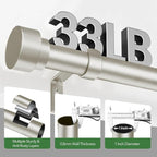 Curtain Rods for Windows 32 to 240, 1 Inch Adjustable Heavy Duty Long Window Curtain Rod with Simple End Caps, Outdoor Drapery Rods for Patio, Size 32"-240", Brushed Nickel