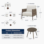 East Oak 3-Piece Patio Furniture Set | Armchairs & Coffee Table | Outdoor Furniture with Cushions | Deep Seating Modern Conversation Set | Garden, Porch, Balcony & Backyard | Chestnut & Apricot