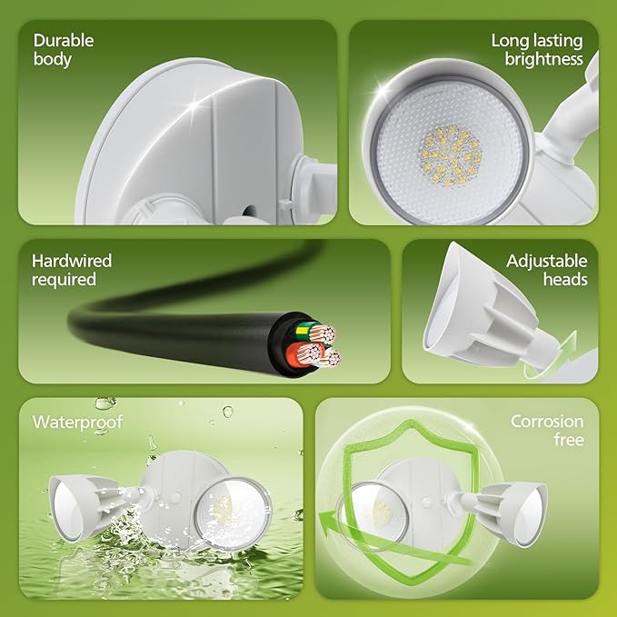 Philips 44W 3500LM ‌LED Security Flood Light‌ ‌Outdoor‌，Switch Controlled Aluminum ‌Security Light‌, 2 Adjustable Heads，5000K Daylight，Wet Location for Patio, Garden, Yard Lights