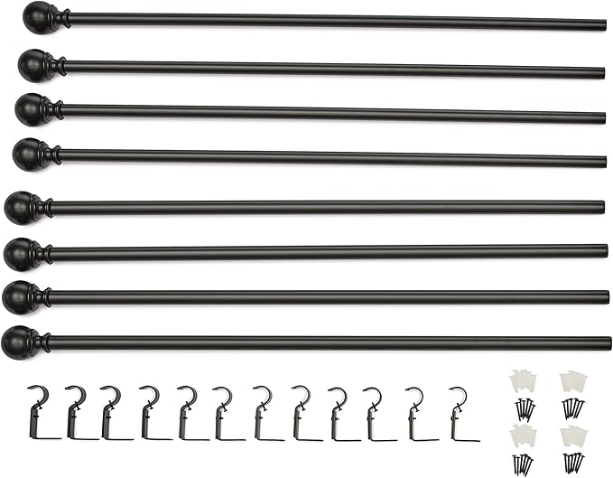 Amazon Basics Adjustable Curtain Rod for Windows with Round Finials, 1-Inch Rod, 36" to 72", Black, 1-Pack