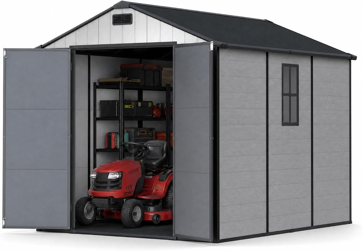 devoko 8 x 10 ft resin storage shed showing dimensions