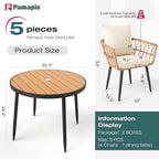 Pamapic 5-Pieces Patio Dining Set with Wood Table Top, All-Weather PE Rattan Patio Furniture Set, Outdoor Dining Furniture with Removable Cushion Chairs & Round Table for Garden Lawn Patio,Cream