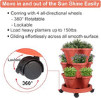 GameXcel Vertical Planter 3 Tier Stackable Planters Garden Planters Strawberry Herb Flower and Vegetable Planter Indoor Outdoor Gardening Pots with Removable Wheels and Tools