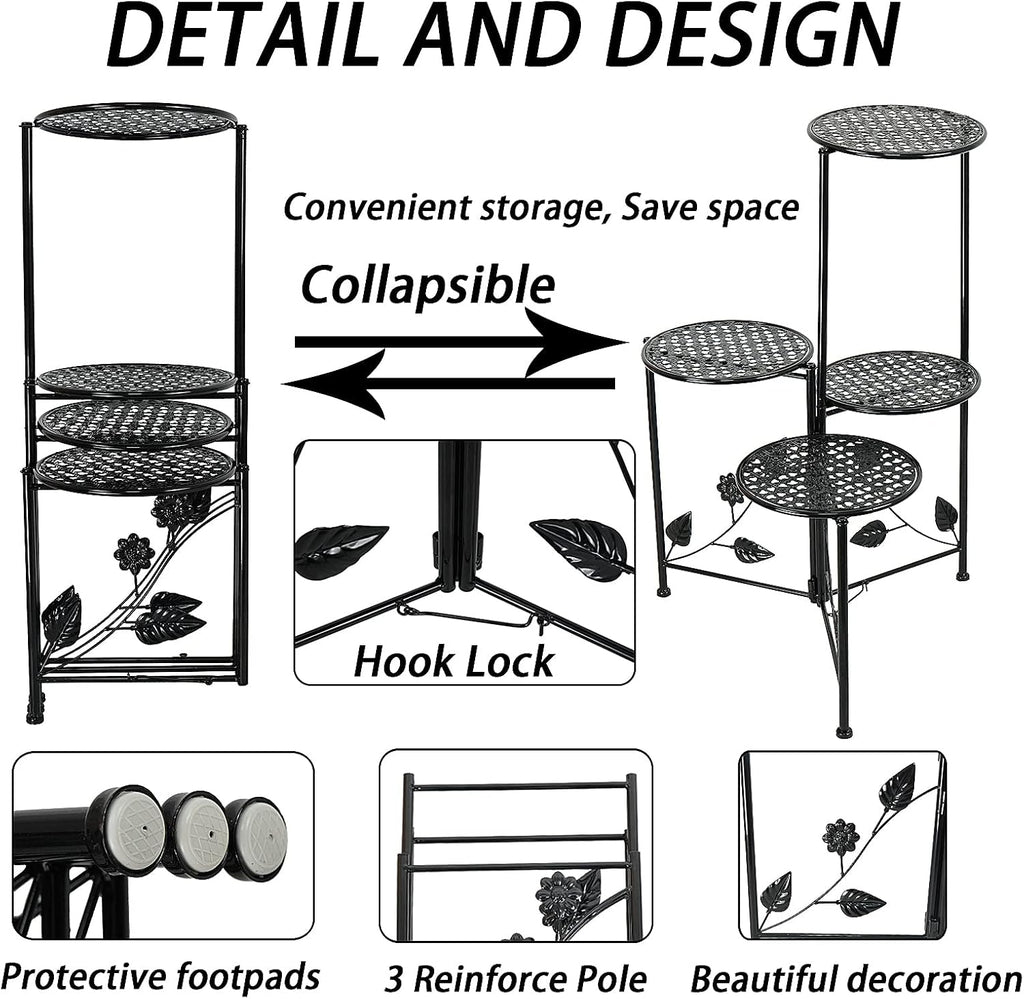 nakupe plant stand indoor outdoor, 4 tier metal, close-up detail