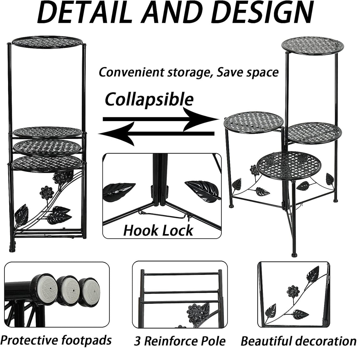 nakupe plant stand indoor outdoor, 4 tier metal, close-up detail