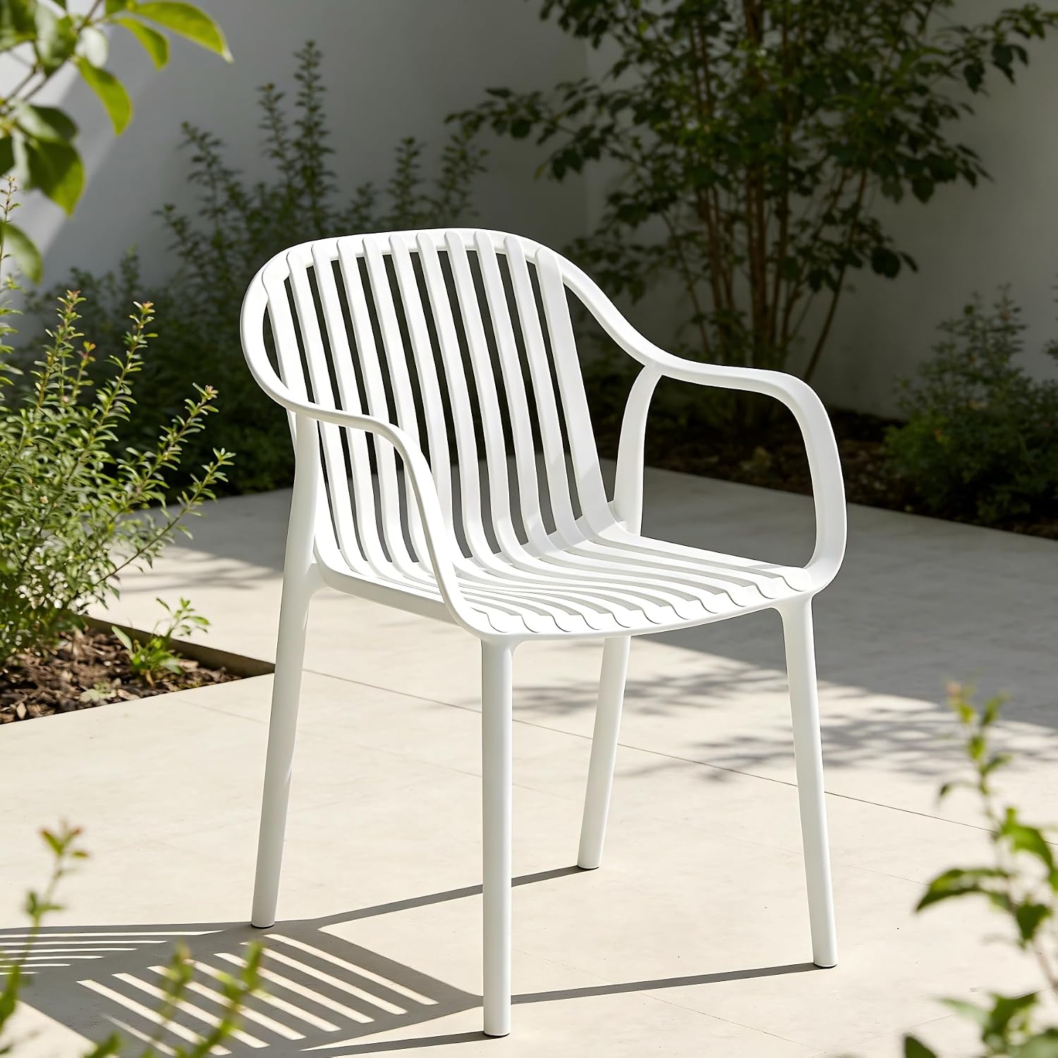 UV-Resistant Outdoor Dining Chairs, Set of 4 (White) | UV-Resistant, Sackable, No Assembly Needed, 300lb Capacity, Plastic Modern Armchairs for Patios