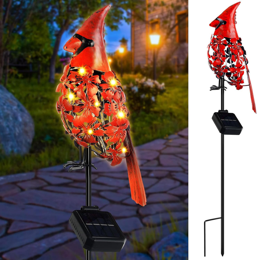 1 Pcs Cardinal Gift Decor Cardinal Solar Lights for Outside Garden Stake Metal Red Bird Solar Lights Gift Outdoor Stake Grave Patio Yard Lawn Porch Cemetery Decoration for Mom Grandma Women