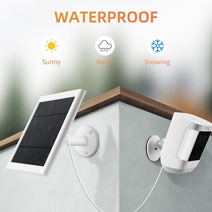 5 Pack IP65 Solar Panel for Rings Camera, 4W Solar Charger Compatible with Rings Spotlight &All-New Stick Up Outdoor Cam Battery, 10ft Long Cable with USB-C to Barrel Plug Adapter