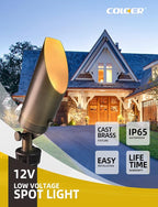 COLOER Brass Landscape Spotlights, 6 Pack Spotlight Fixture Outdoor with 5W Aluminum Housing MR16 LED Bulb 2700K 450LM,12V AC/DC Low Voltage Landscape Lighting,Uplight for Garden and Patio(103B)
