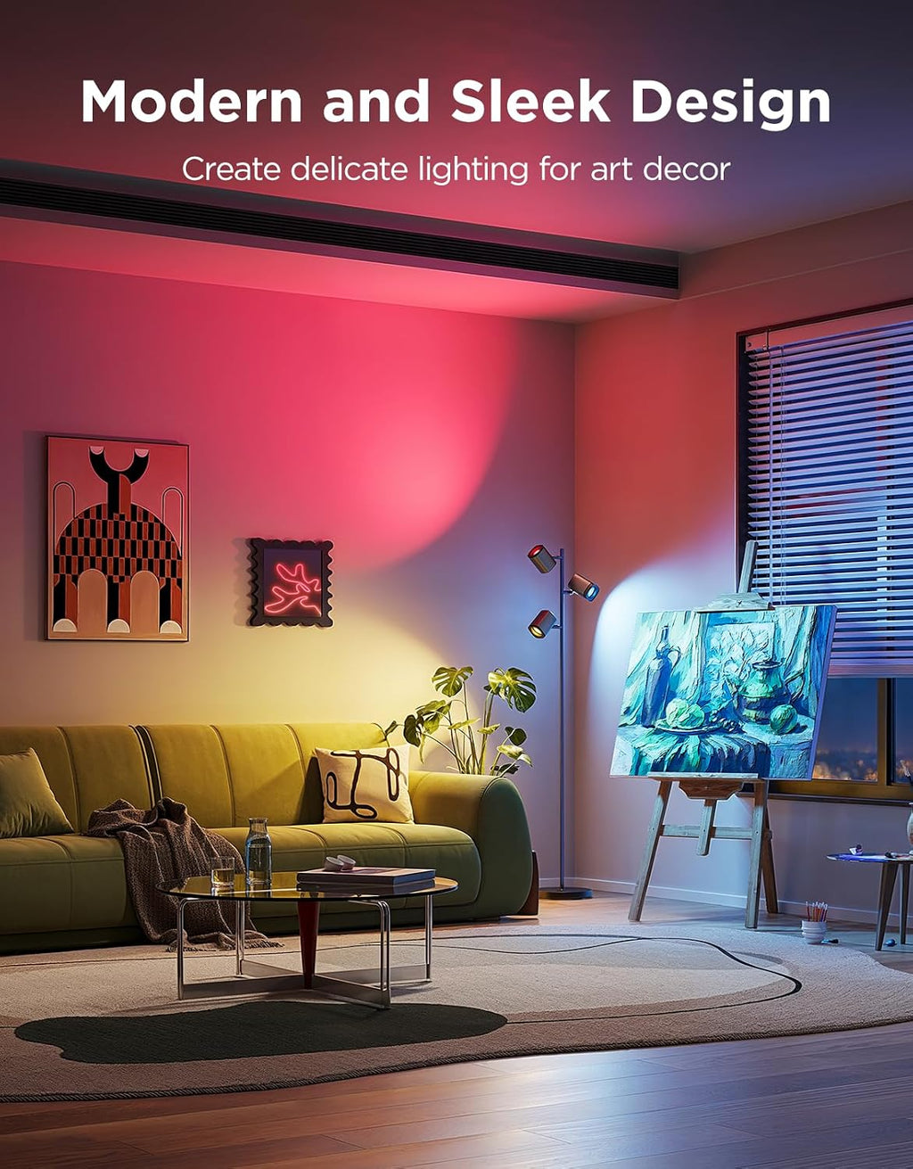 govee tree floor lamp with 3 rotatable lights on a desk or shelf