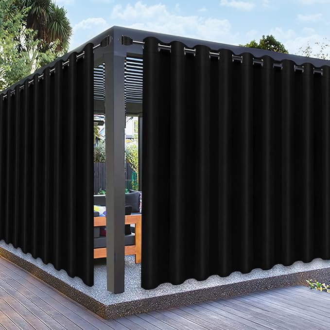 PureFit Outdoor Curtains for Patio Waterproof Weatherproof, UV Resistant Outside Curtains for Gazebo, Front Porch, Pergola, Sun Blocking Privacy Curtain, 150W x 95L inch, 1 Panel, Black