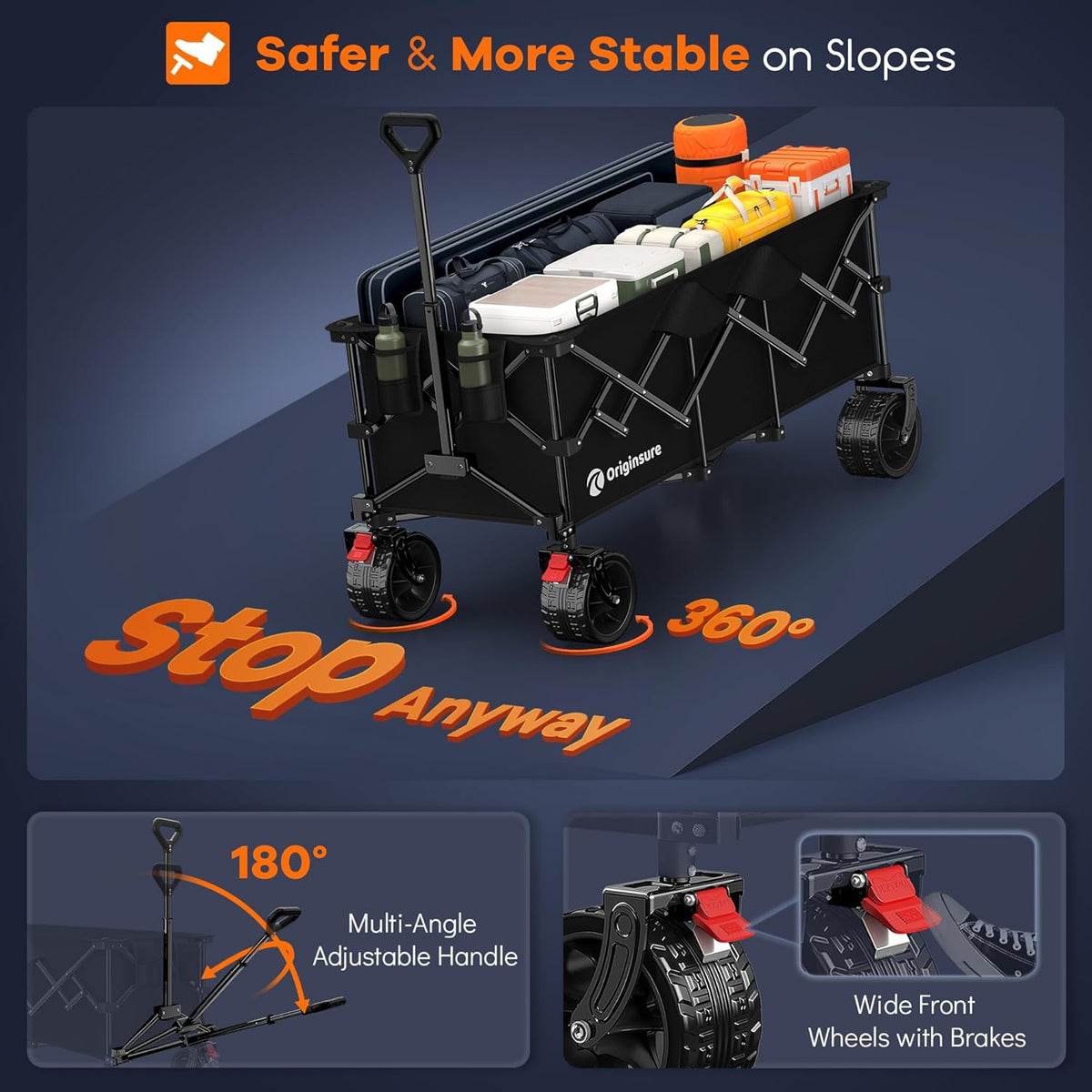 originsure 300l collapsible beach wagon cart with big, front angle view