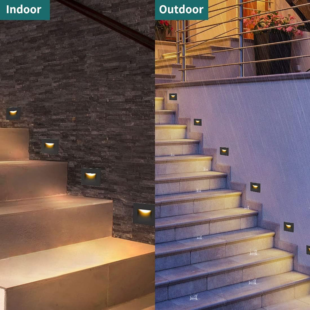 120V Dimmable LED Step Lights, 3000K/4000K/5000K, 12-Pack | Line Voltage 3.5W 175lm Landscape Lighting for Stairway Pathway Patio, Indoor Outdoor Wet Location, Aluminum ORB Finish