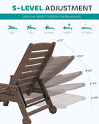 SERWALL Patio Chaise Lounge Chair Set of 2 with 9FT Patio Umbrella, 78'' HDPE Outdoor Lounger, Poly Lounge Chair with Rolling Wheels & Cup Holder for Pool,Coffee Brown (Umbreall Base not Included)