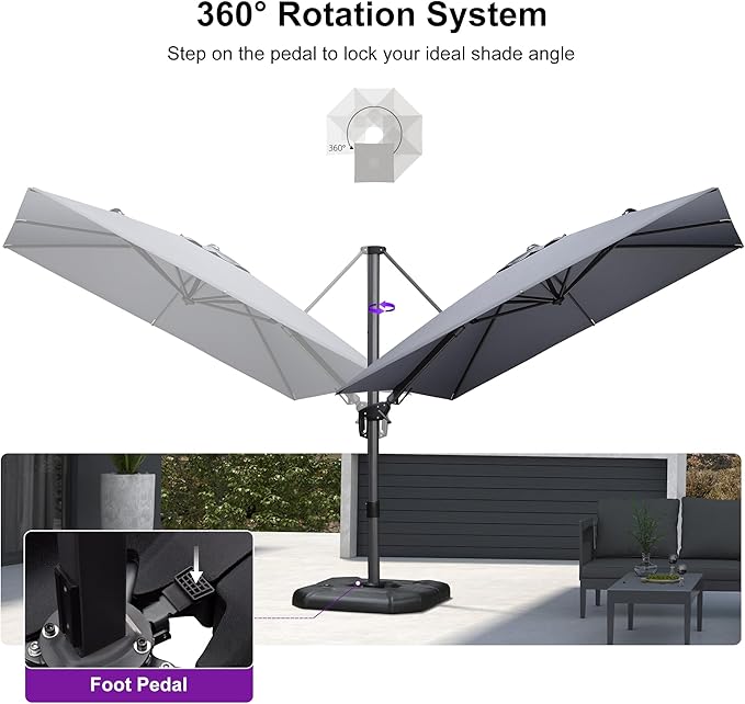 PURPLE LEAF 8.8' X 8.8' Left-right Tilt Patio Umbrella Outdoor Cantilever Swivel Square Umbrella with Tilt Aluminum Offset Umbrella with 360-degree Rotation for Garden Deck Pool Patio Light Grey