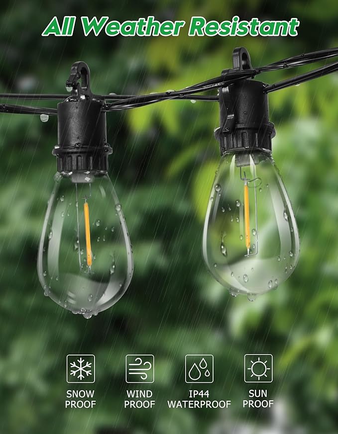 200FT Outdoor String Lights with 104 Shatterproof S14 Vintage Edison Bulbs E12 Sockets,2700K Dimmable Outdoor Lights,IP55 Waterproof LED String Lights for Outside, Patio, Garden, Backyard,Bistro