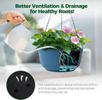 T4U 10 Inch Hanging Planters for Indoor Outdoor Plants, Hanging Baskets for Plants Pack of 2, Self Watering Hanging Pots with Drainage Hole for Garden Home Decor, Blue