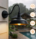 10" Outdoor Gooseneck Barn Light, Black Industrial Farmhouse Outdoor Wall Light Fixture, Suitable for Garages, Porches, Sheds, and Barns, 2-Pack