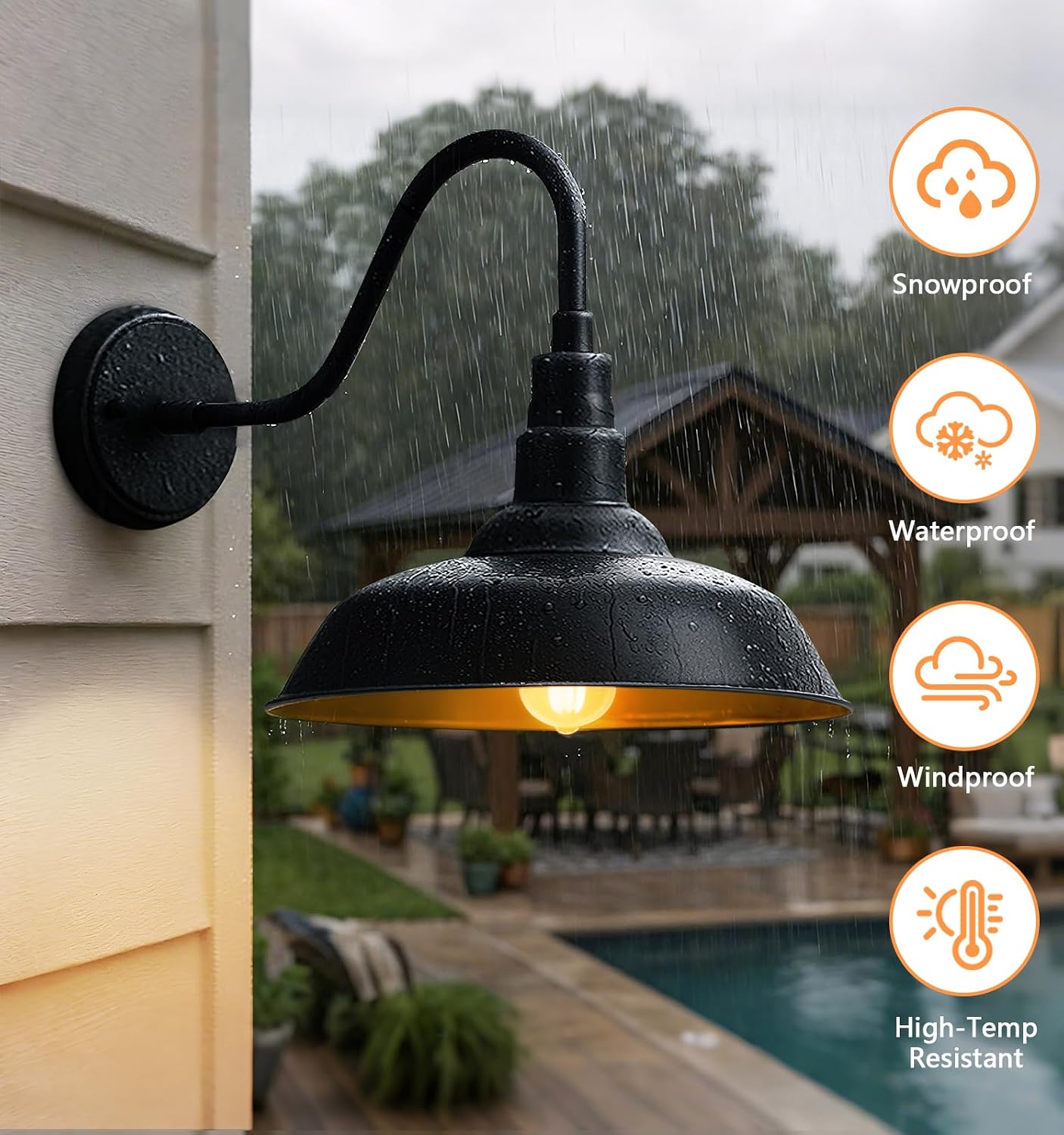 10" Outdoor Gooseneck Barn Light, Black Industrial Farmhouse Outdoor Wall Light Fixture, Suitable for Garages, Porches, Sheds, and Barns, 2-Pack