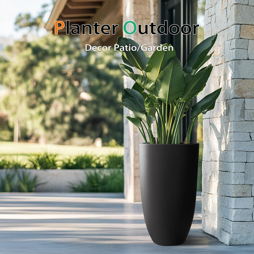heyzier tall planters for outdoor plants, large concrete, side view