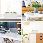 GREANER 12x3.8 Inch Herb Planters, 6 Pack White Rectangle Window Boxes with Tray, Indoor Succulent Cactus Mint Plastic Pot with Saucer for Windowsill, Balcony, Office, Outdoor Garden