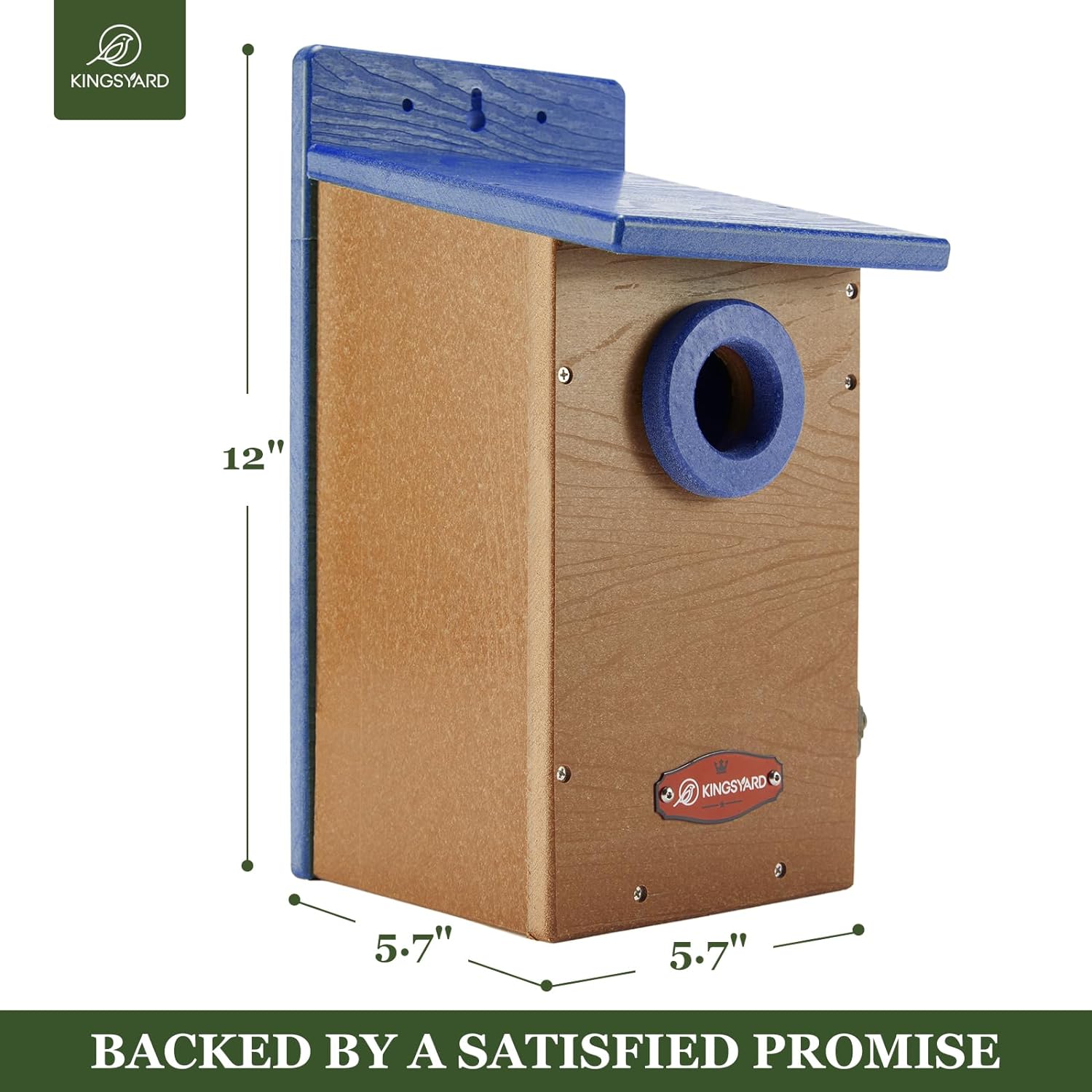Kingyard Bluebird House, Outdoor Bird House with Predator Guard | Recycled poly lumber nesting box with a 1.5-inch entrance hole, clear viewing panel, bottom ventilation holes