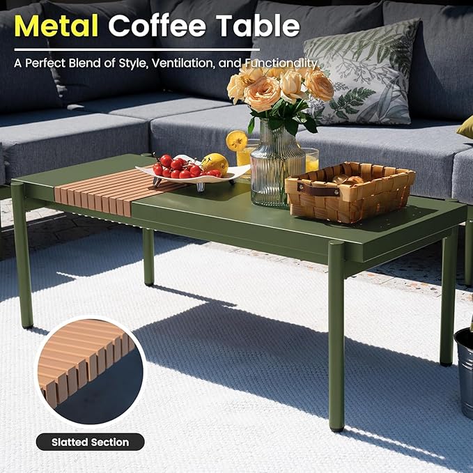 Sundale Outdoor 5 Pieces Patio Furniture Set, Metal Sectional Sofa Patio Conversation Set with Coffee Table, Modern Patio Corner Couch for Balcony, Porch, Sunroom