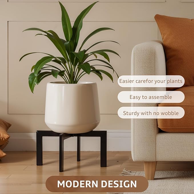 IZIDDO Plant Stand Indoor Outdoor,Metal Mid-Century Pot Stand,Modern Plant Holder Rattan Flower Plant Stool,Low Short Plant Stands for Indoor Fit 5-12 Inch Pot,Black(Pot & Plant Not Included)