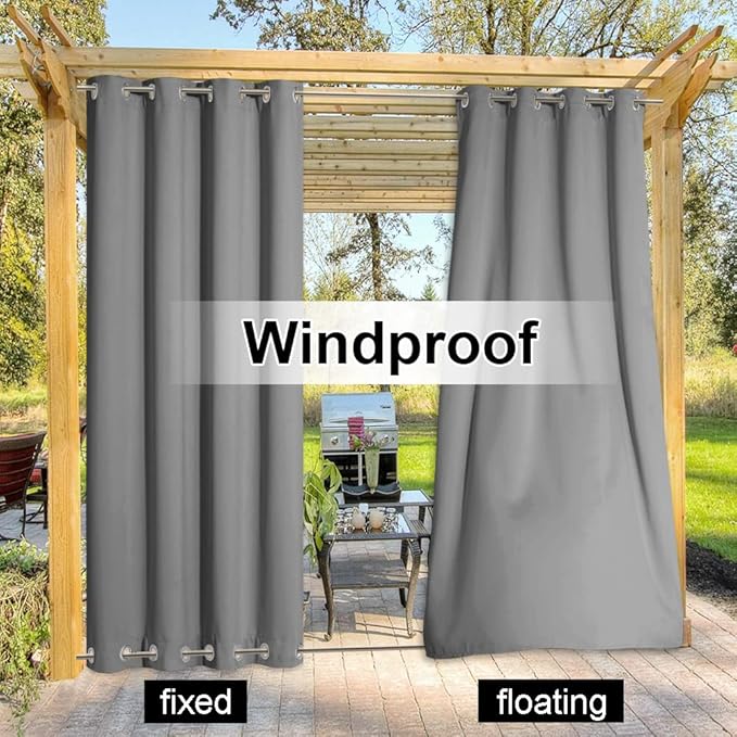 NICETOWN Outdoor Patio Curtains Extra Wide 84 in, Waterproof & Windproof Patio Shades, Rustproof Top and Bottom Grommet Thermal Insulated Drape for Porch/Cabana, Silver Gray, 2 Pieces, W84 x L95