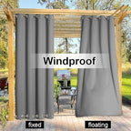 NICETOWN Outdoor Curtain Waterproof for Patio Extra Long, Windproof Thermal Insulated Top and Bottom Stainless Steel Grommets Blackout Outdoor Drape for Porch, Silver Grey, 1 Piece, W52 x L108