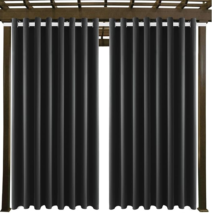 Waterproof Outdoor Curtain W105 x L108 - Grommet Top Sunlight Blocking Window Treatment Drapes Blackout Curtains for Home Bedroom Living Room Outdoor Patio Porch Pergola, Dark Gray, 2 Panels