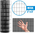 Fencer Wire Vinyl Coated 16 Gauge Welded Fence Wire Roll, Mesh Size 2-Inch x 3-Inch, Black Metal Garden Fencing Wire Grid Hardware Cloth, Multiple Use for Home Improvement