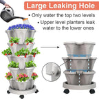 GameXcel Vertical Planter 5 Tier Stackable Planters Garden Planters Strawberry Herb Flower and Vegetable Planter Indoor Outdoor Gardening Pots with Removable Wheels and Tools 2-Pack