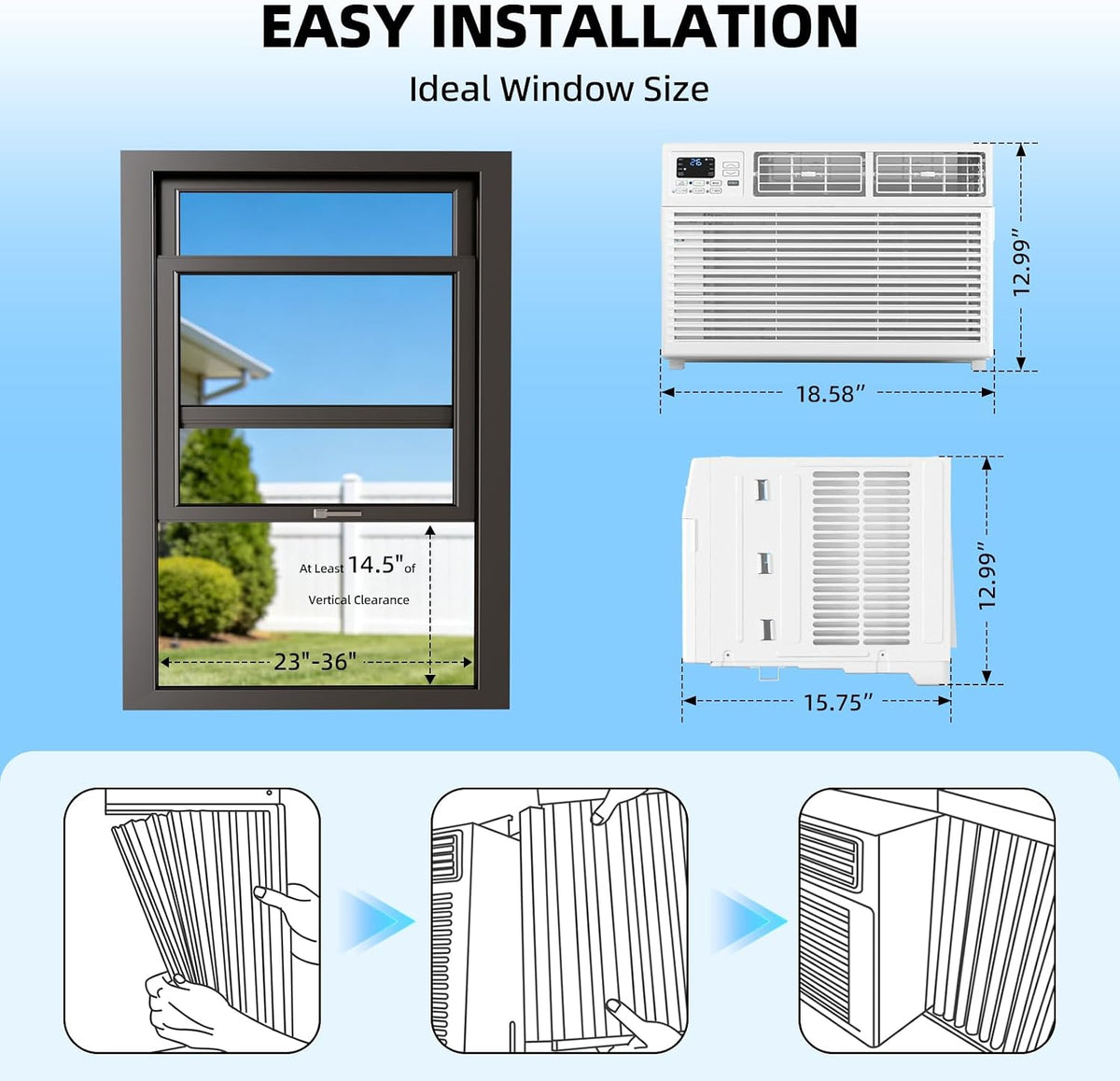 antarctic star 10,000 btu window air conditioner, window, side view