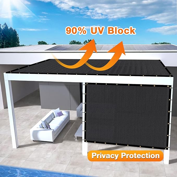 Artpuch Outdoor Pergola Shade Cover 10x21 FT Sun Shade Cloth with Grommets Black 90% UV Protection Canopy Patio Privacy Screen (Customized Available)