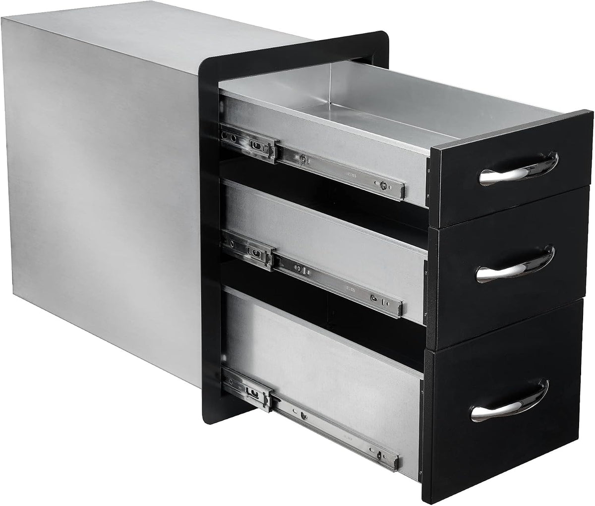 stanbroil triple access drawers for outdoor kitchen, black, side view