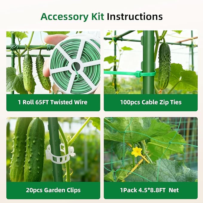 Cucumber Trellis for Raised Bed, U-Shape Garden Arch Metal Support for Climbing Plants, Metal Arch Plant Support Vegetables Trellis, Plant Support for Vine (Green, 31.5 * 30 * 47inch(L*W*H))