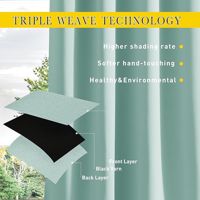 NICETOWN 2 Panels Weighted Outdoor Curtains for Patio Waterproof, Thermal Top & Bottom Grommet & Back Tab Wind-Break Drapes Light & Cold Block Privacy for Pergola with Rope, W52 x L95, Aqua Blue