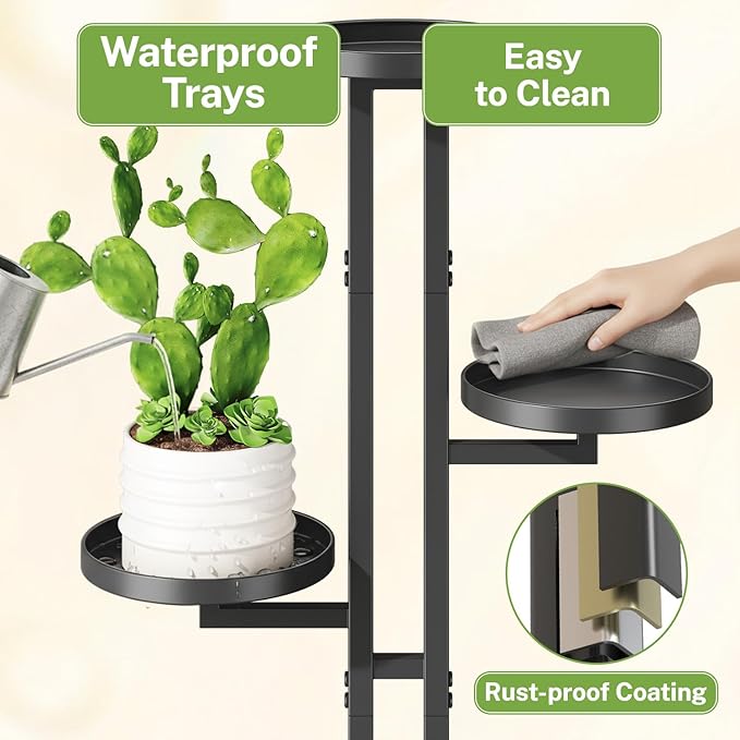 iDavosic.ly 3 Tier Plant Stand Indoor Outdoor, Tiered Corner Multiple Flower Pot Holder Shelf, Metal 28 Inch Tall Display Rack for Patio Porch Living Room Garden Balcony Bedroom, Black