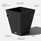 Veradek Nobleton Indoor/Outdoor Wide Square Planter (Black, 22" - 2 Pack with 2 Saucer Trays)