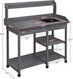 Yaheetech Outdoor Potting Bench Table Potters Benches Garden Workstation for Horticulture with Drawer/Adjustable Shelf Rack/Removable Sink/Hooks/Pads, Gray