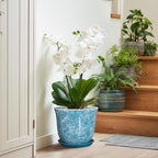Ceramic Planter - 10 Inch Plant Pot for Indoor Outdoor, Large Round Flower Pots with Drainage Hole and Saucer, Modern Decorative Plant Pots, Garden House Decor, House Warming Gifts, Blue