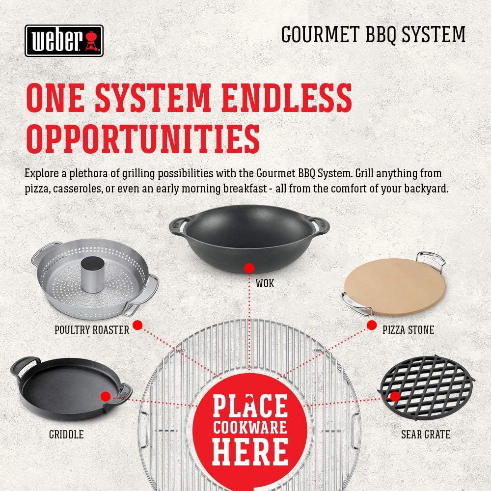 Weber® Gourmet BBQ System Pizza Stone with Carry Rack, 16.7" | Cordierite Stone for Crispy Pizza on Weber® Grills - Grill Accessories