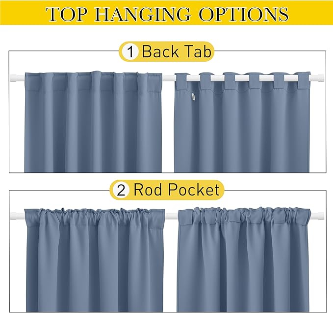 NICETOWN 2 Panels Outdoor Curtains Waterproof Pocket & Back Tab on Top & Bottom, Thermal Insulated Fixed Windproof Outdoor Drapes Privacy for Patio with Rope for Fixed, W52 x L95, Stone Blue