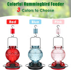 20oz Glass Hummingbird Feeder for Outdoor with Anti-Bee Ports, Red | Attract More Hummingbirds, Durable Glass, Leak-Proof, Easy To Clean, Built In Ant Moat, Bird Lover Gift, Hanging Garden Decor