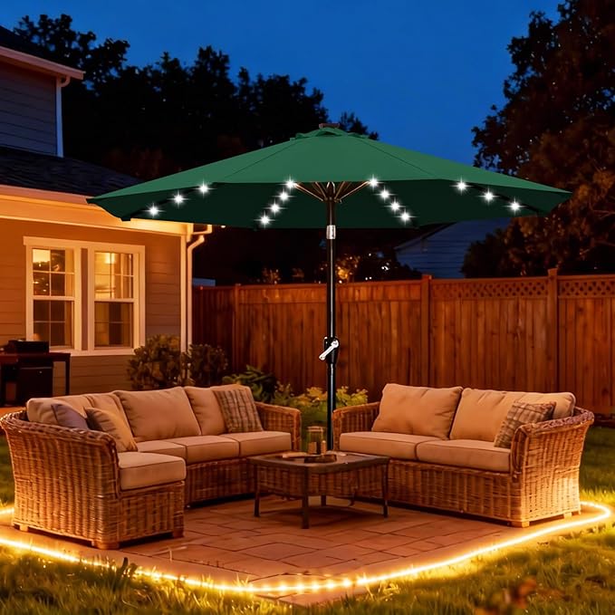ABCCANOPY Durable Solar Led Patio Umbrellas with 32LED Lights 9FT (Forest Green)